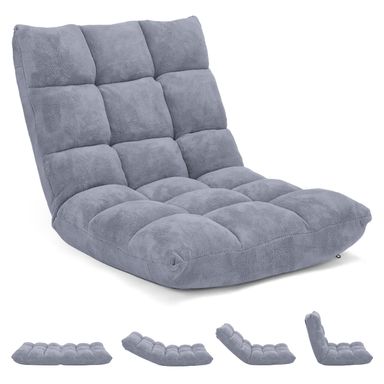 14-Position Floor Sofa, Folding Gaming Sofa Chair, Comfy Cushions & Study Steel Frame, Angle Adjustable Sleeper Bed, Couch Recliner (Grey)