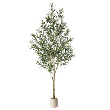 6FT Artificial Olive Trees, Faux Silk Plant with Lively Artifical Trunk and Lifelike Fruits, Indoor Fake Potted Tree with White Planter for Modern Home Office Living Room Decor 1 6ft