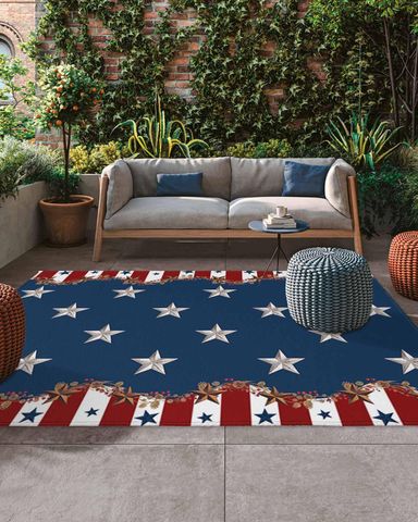 4th of July Outdoor Rug 5x8 ft Patriotic Star Stripes Outdoor Large Area Rug Non Slip Rustic Red Blue Independence Day Front Door Mat RV Camping Carpet Patio Outdoor Rugs for Backyard Balcony Indoor 5' x 8' (Rectangular) Stars35539