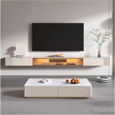 Amazon.com: Tv Consoles Wall Mounted Floating TV Stand with Storage Cabinet , TV Stand for Bedroom Living Room with LED Light, Modern Television Stand with Slate Tabletop Tv Cabinet(Champagne,160*19*25cm) : Home & Kitchen