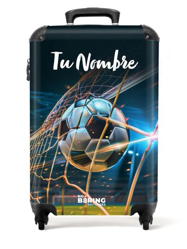 maleta NoBoringSuitcases.com Niños, Trolley, Cabina, Viaje, Equipaje de Mano, Maleta Personalizada (Fútbol - Azul Oscuro, 55x40x20 cm) 1 Balón de Fútbol Blanco Y Negro En La Red - Estadio - Personalizable Maleta de mano