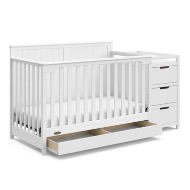 Graco Hadley 5-in-1 Convertible Crib & Changer (White) – GREENGUARD Gold Certified, Fits Standard Crib Mattress, Converts to Toddler Bed and Full Bed, 4 Adjustable Mattress Heights White Crib and Changer