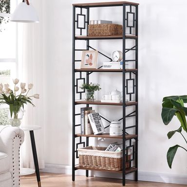 HOMISSUE Bookcase,6-Tier Tall Bookshelf Metal Bookcase and Bookshelves, Free Standing Storage Modern Bookshelf for Home Office Living Room and Bedroom, Rustic Brown Rustic Brown 6-Tier（23.6"W x 70.8"H）