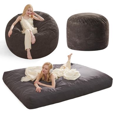 Bean Bag Chair Giant Bean Bag Chairs for Adults Teens, Large Floor Bed Convertible Beanbag Chair with Washable Suede Cover, Comfy Floor Chair for Bedroom Living Room，Queen，Gray Black Queen Grey Black