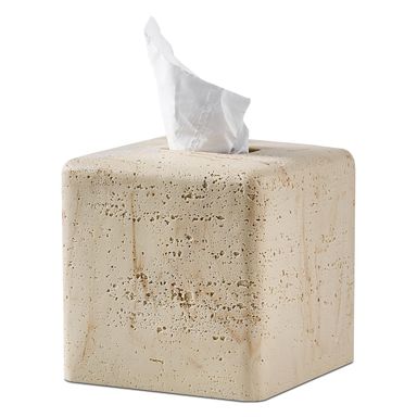 Natural Travertine Textures Tissue Box Cover Square for Home Decor,Resin Heavy Tissue Box Holder for Bathroom Countertop,Tabletop,Bedside Table,Office (Handmade of Resin) Yellow Stone