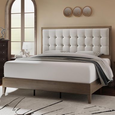 Jocisland Wood Queen Size Bed Frame,Tall Upholstered Tufted Headboard, Solid Wood Platform, No Box Spring Needed, Ash Gray Ash Gray Queen