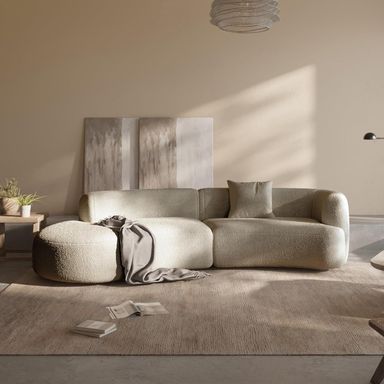 SHINE WOOD ART Modern Style Curved Sectional Living Room Couch, Minimalist Comfy Boucle Fabric Modular Sofa for Apartment, Home Office, Left Hand Facing, Light Coffee