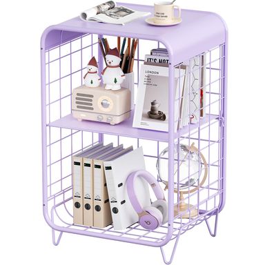 APEXCHASER Cute Nightstand, 3 Tier Metal Side Table With Storage, Vintage Bedside Table for Girls Bedroom, Living Room, Dorm - Purple