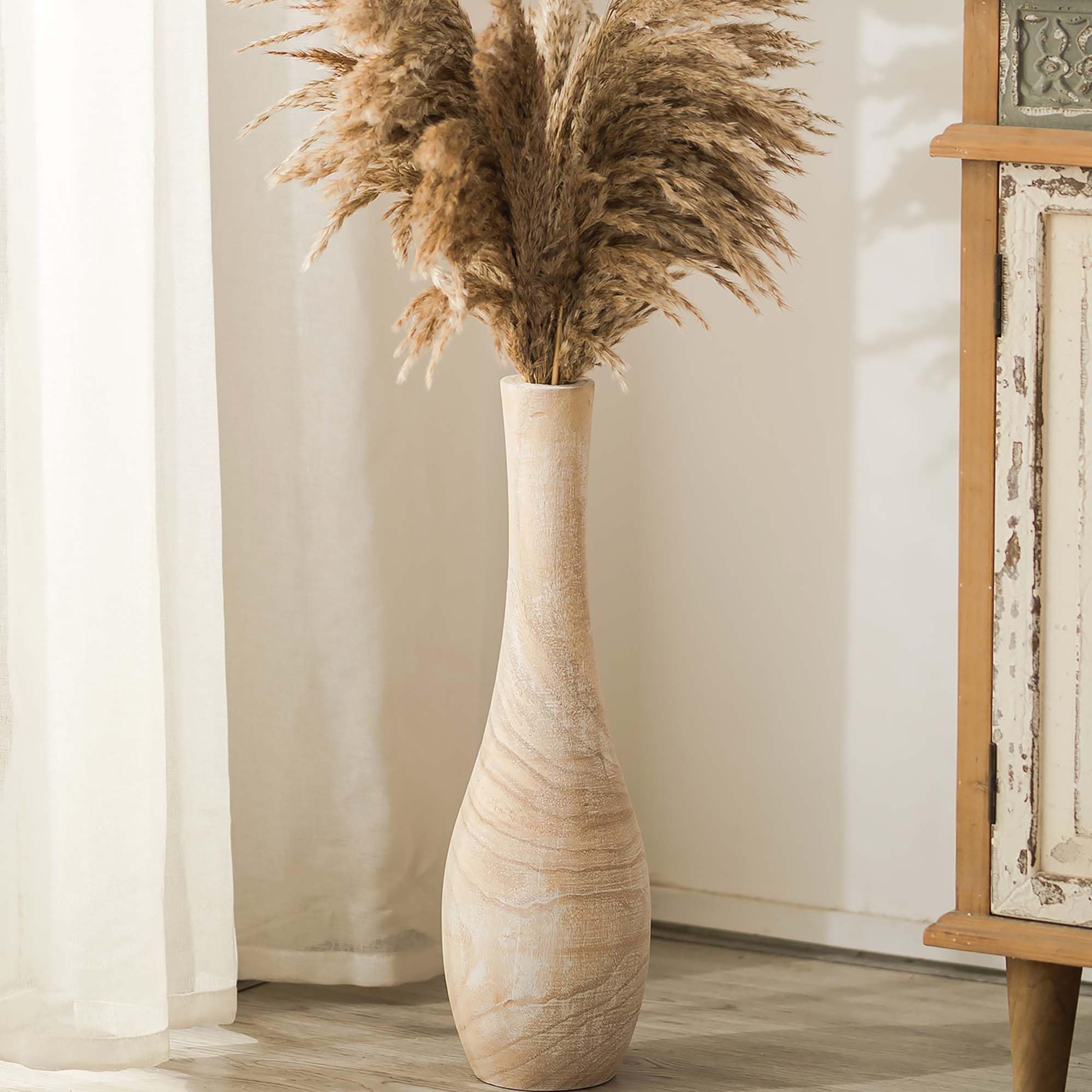 22" Tall Rustic Wood Floor Vase - Boho Farmhouse Decor