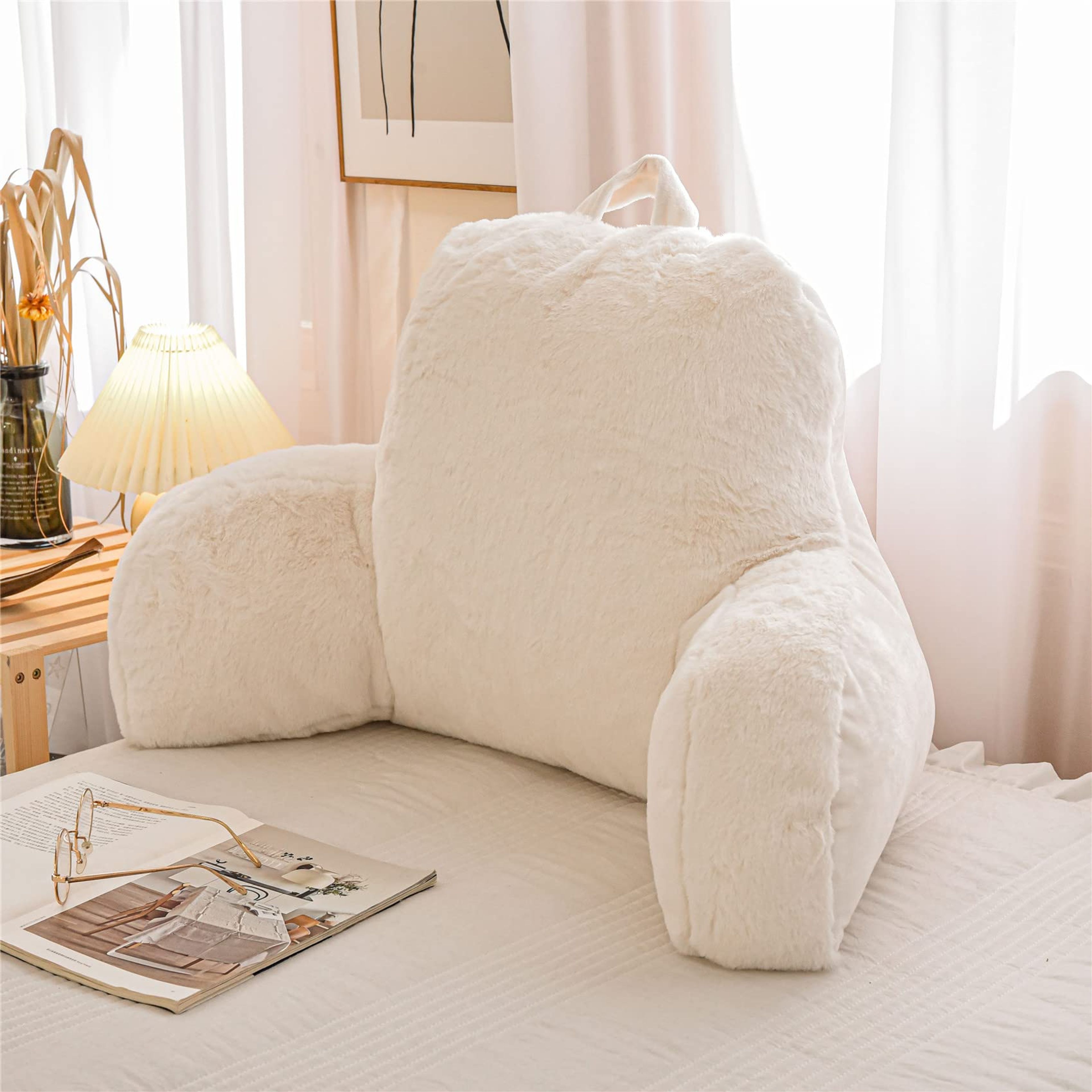 White Bed Rest Reading Pillow with Arms & Back Support