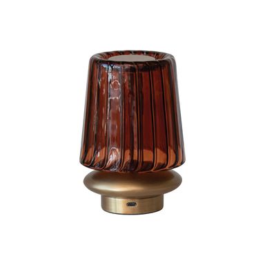 Creative Co-Op Reclaimed Glass and Metal LED Table Lamp with Touch Sensor in Antique Brass Finish, Amber