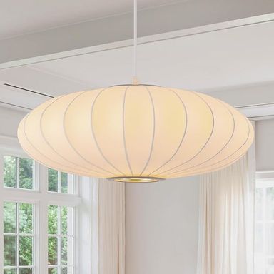 Fivemengo 20 Inch Lantern Pendant Light, Imitation Silk Lampshade, White Bubble Pendant Light, Large Hanging Lamp Simple Chandelier for Living Dinning Room Kitchen Island Bedroom Restaurant Cafe - Amazon.com