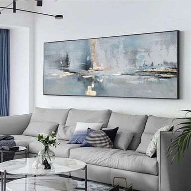 KQZVCU Blue Grey Abstract Landscape Large Wall Art Painting on Canvas Wall Pictures for Home Living Room Decoration 70x160cm With Frame With Frame 70x160cm