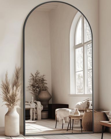 Full Length Mirror, 86"x46" Oversized Floor Mirror with Stand, Hanging Mounted for Bedroom, Living Room, Cloakroom, Black 86"x46" Arch Style Black