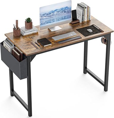 Amazon.com: DUMOS 40 Inch Office Small Computer Desk Modern Simple Style Writing Study Work Table for Home Bedroom - Wood Brown : Home & Kitchen