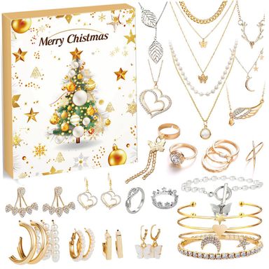 Jewelry Advent Calendar 2025 24 Day Gold and Silver Jewelry Advent Calendar Includes Earrings Necklaces and More Xmas Countdown ideal for Kids Adults