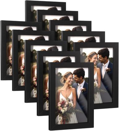 HappyHapi 4x6 Picture Frames Set of 10, Tabletop or Wall Display Pictures 3.5x5 with Mat or 4x6 Without, Multi Photo Frames Collage (Black) 4x6 inch Black