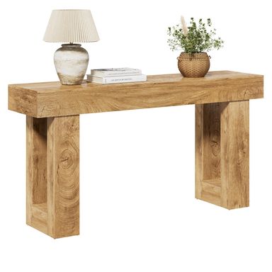 LITTLE TREE 63 Inches Long Console Table for Entryway, Sofa Table Behind Couch, Wooden Entry Table Foyer Hallway Table, Industrial Console Sofa Table for Living Room, Oak Color Oak Brown