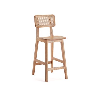 Manhattan Comfort Versailles 26 Inch Solid Ash Wood Counter Height Bar Stools with Rattan Back, Modern Chic Cane Design Perfect for Bars or Kitchen Islands, Fully Assembled, Set of 1, Natural Natural Set of 1
