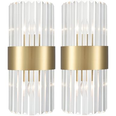 Gold Crystal Wall Sconces Set of Two Modern 2-Light Crystal Glass Sconces Wall Lighting Brass Glass Wall Light Fixtures for Bathroom Hallway Bedroom