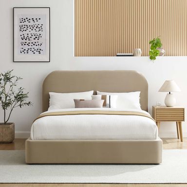 Modway Keynote Modern Queen Bed Frame with Curve Shaped Headboard in Taupe, Upholstered in Performance Velvet, Queen Size Platform Bedain-Resistant Velvet Bed, Soft Cloud Bed Frame Taupe Queen