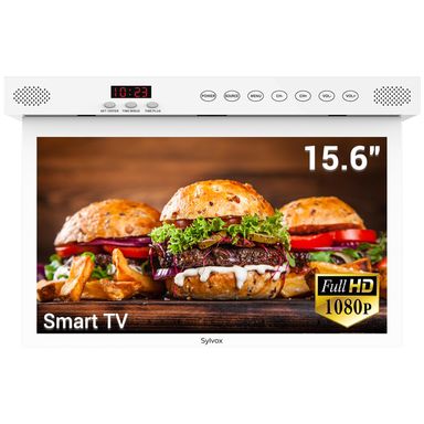SYLVOX Kitchen TV,15.6 inch Under Cabinet TV, Televison for Kitchen, Smart TV Built-in APP Store, Support WiFi Bluetooth, 1080P Small TV for RV Camper, Bedroom, Boat 2023 Model-White