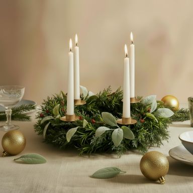 Christmas Advent Wreath, 14 Inch Candle Holder Centerpiece Christmas Rings Wreath Decorations 4 Candle Holders for X-Mas Table Home Decor Nativity Rustic Pine Calendar(Cute Style)