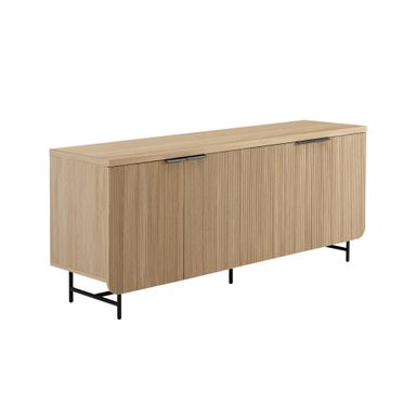 Walker Edison Modern Scandinavian Fluted Door Kitchen Storage Sideboard Buffet Cabinet Console, 69 Inch, Coastal Oak/Black Coastal Oak/Black 69 Inch