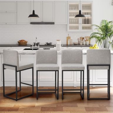 Sophia & William Bar Stools Set of 4, Light Grey Bar Stools with Backs,Modern PU Leather Counter Height Bar Stools, 24 Inch