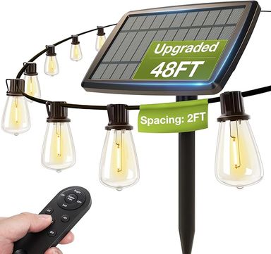 addlon 54(48+6) FT Solar String Lights Waterproof,Patio Lights Solar Powered with Remote & USB Port 15+1 LED Shatterproof Bulbs 3 Light Modes, Dimmable Solar Light for Camping Backyard Garden - Amazon.com