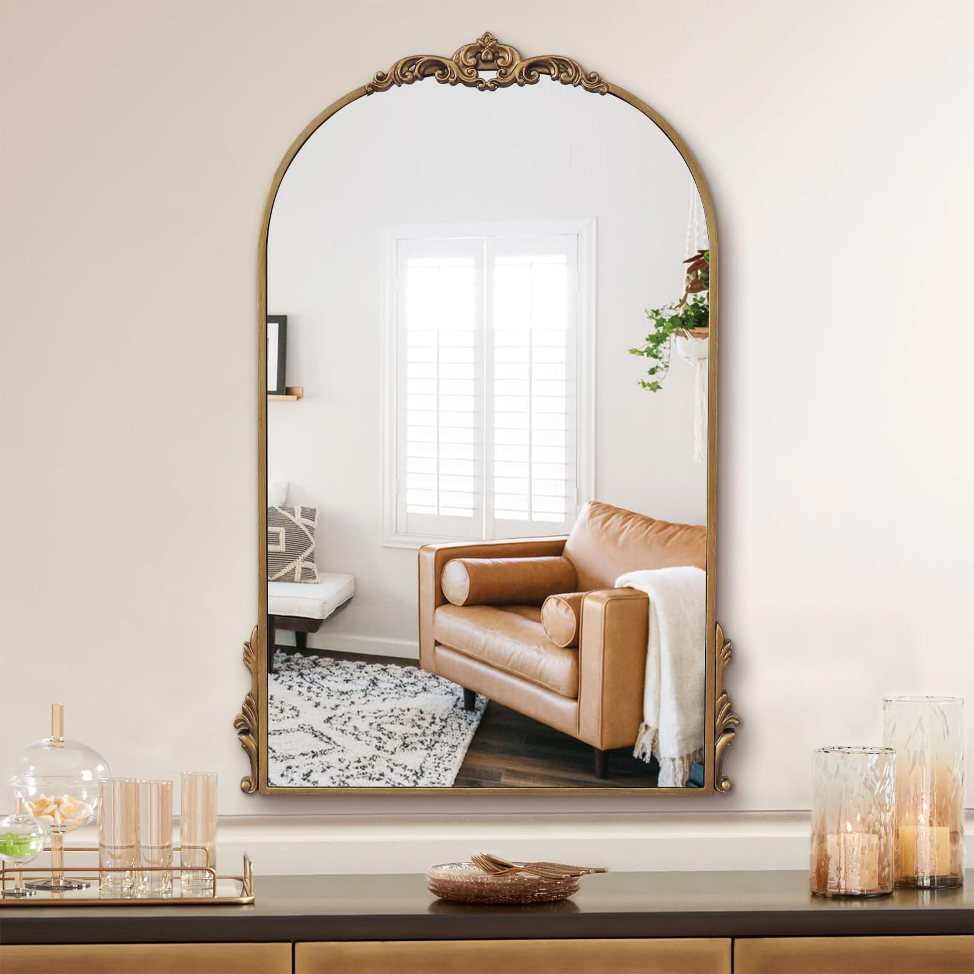 Antique Gold Arched Wall Mirror 24x36 - Baroque Decor for Bathroom