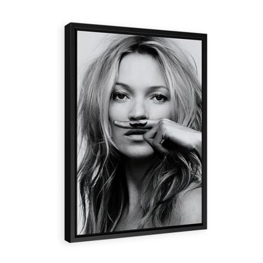 Fashion Icon with Moustache Canvas Wall Art Print | Modern Portrait Style Home Decor – Various Sizes (30in x 45in Modern Black Framed)
