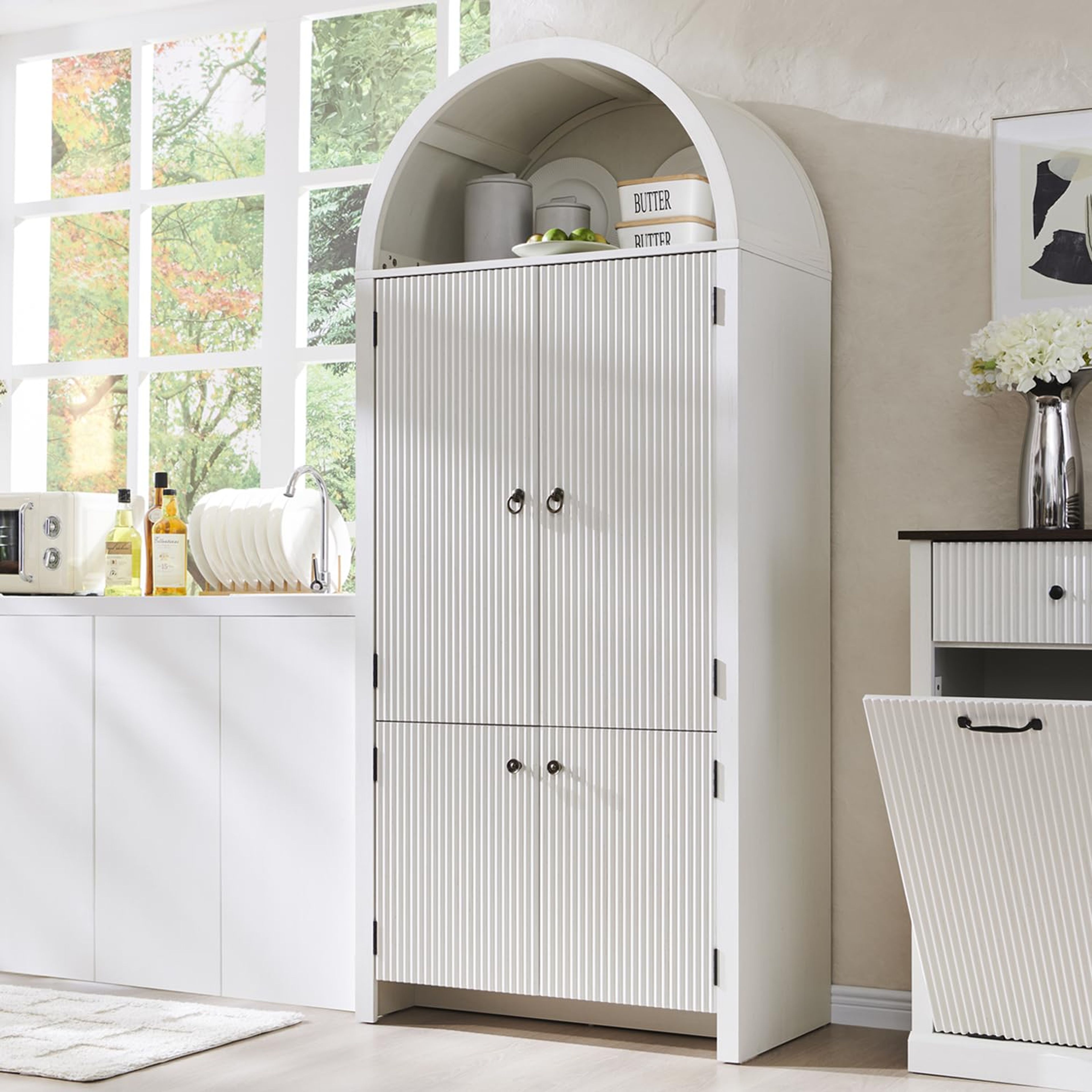 71" Arched Fluted Pantry Cabinet - Modern Storage Organizer