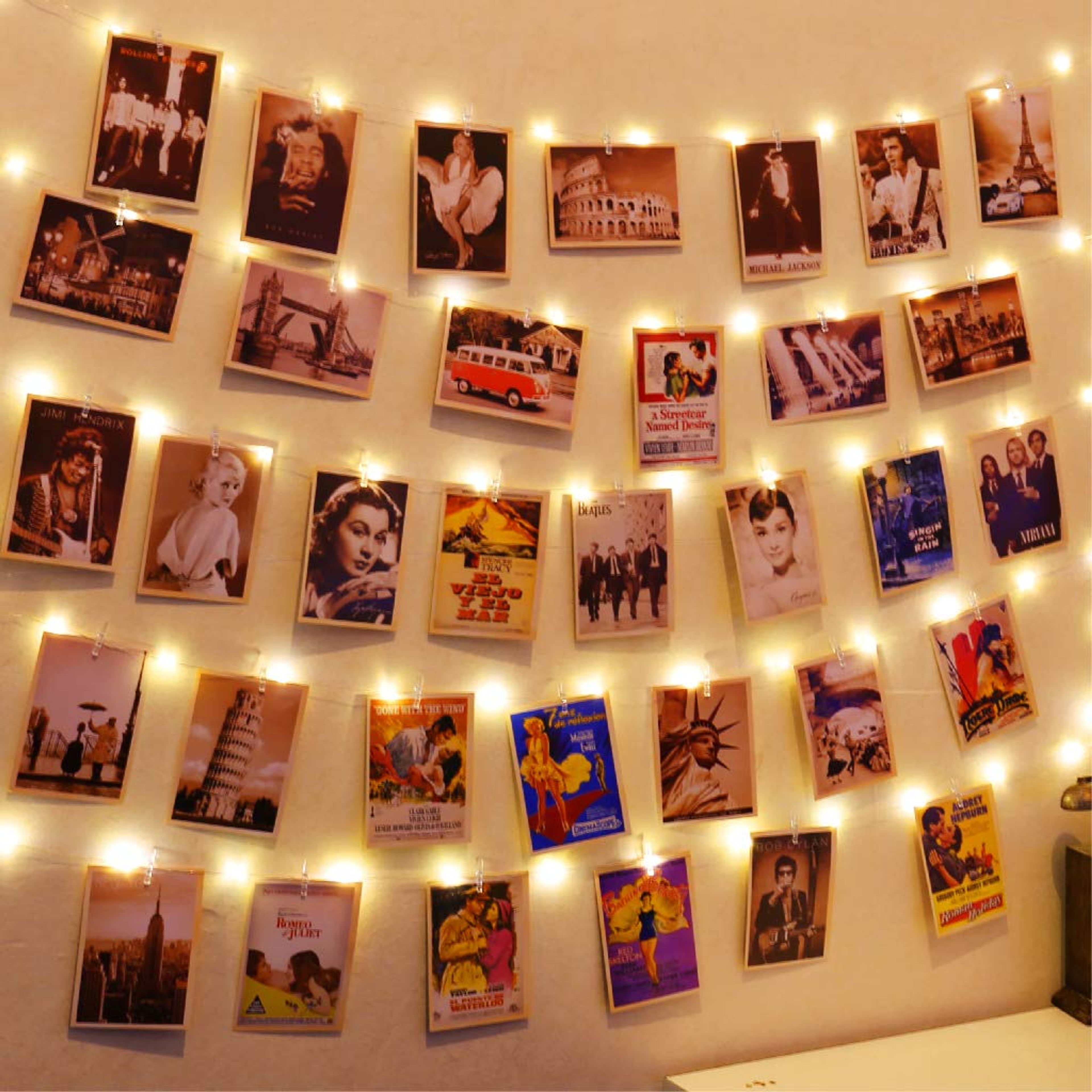 40ft Warm White LED Fairy String Lights with 52 Clips & 12 Hooks - USB Powered Waterproof
