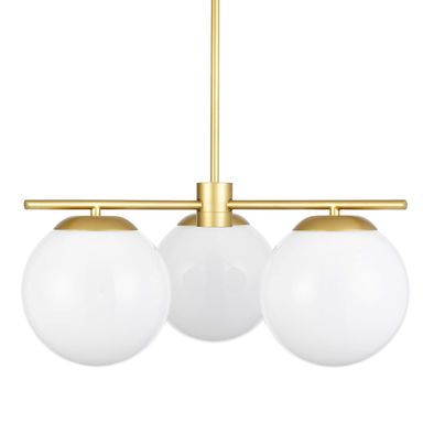 Linea di Liara Satin Brass Modern 3 Light Globe Chandelier - Caserti Mid Century Clear Glass Ceiling Light for Kitchen, Dining Room and Hallways