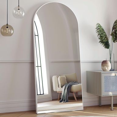 Arched Full Length Mirror, 70"x26" Free Standing Floor Mirror, Modern Full Body Mirrors with Stand, Wall Mirrors with Aluminum Alloy Frame for Bedroom,Living Room, White 70"L x 26"W White