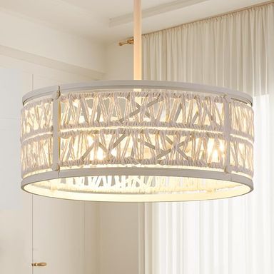Bsyormak Rattan Pendant Light, 3-Light Boho Chandelier Light Fixture, Modern White Drum Hanging Light, Adjustable Woven Wicker Flush Mount Ceiling Light for Dining Room Kitchen Hallway Bedroom - Amazon.com