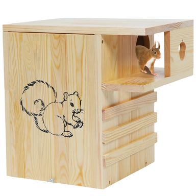 Widened Wooden Squirrel House Outdoor, Large Nesting Box with External Platform for Squirrels and Chipmunks Extra Large:11.8x12.6x16.5in
