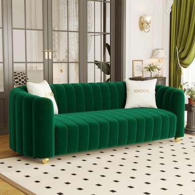 83" Green Velvet Couch for Living Room Mid Century Modern Couches Metal Round Feet Elegant Comfy Couches Velvet Loveseat 3 Seater Apartment Sofa Modern Couch for Bedroom Office 03-green-53