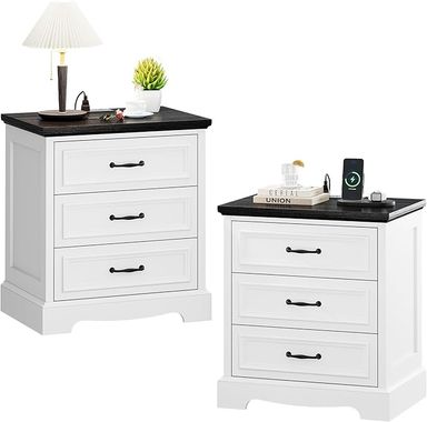 Amazon.com: 21.7W Farmhouse Nightstand Set of 2 with Charging Station,White End Table with 3 Drawers Storage,Wood Night Stand Side Table,Modern Bedside Cabinet for Bedroom Living Room,Dresser for Small Place (2) : Home & Kitchen