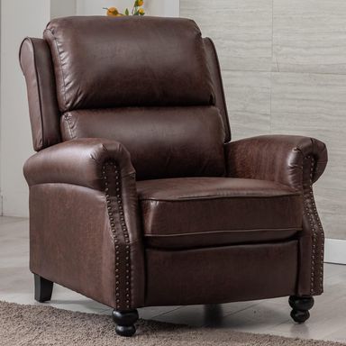 CANMOV Pushback Recliner Chair Faux Leather Armchair Push Back Recliner with Rivet Decoration Single Sofa Accent Chair for Living Room, Reddish Brown 1 Reddish Brown