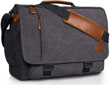 ESTARER Men Messenger Bag 17-17.3 Inch Laptop Bag Water-resistant Canvas Computer Shoulder Bag Briefcase for Work College Travel, Grey 17-17.3" Buckle-grey