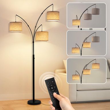 Floor Lamps for Living Room, 2400LM Super Bright Arc Floor Lamp with Remote Control, 3 Light Tall Floor Lamps with Stepless Dimmable, 80" Mid Century Tree Floor Lamp for Bedroom, Office Black