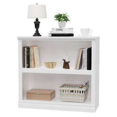 blini 2-Shelf White Bookcase Wooden Bookshelves 33in Wide Floor Standing Display Bookcase for Home Office, Living Room, Bed Room