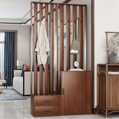 Floor to Ceiling Wall Post Partitions Screen,Entrance Hall Room Dividers with lockers,Wood Post Privacy Screens with Clothes Drying Hook,Suitable for Entrance, Study, etc.(90cm/31.5in)