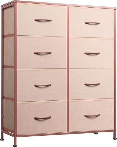 Amazon.com: WLIVE Fabric Dresser for Bedroom, Tall Dresser with 8 Drawers, Storage Tower with Fabric Bins, Double Dresser, Chest of Drawers for Closet, Playroom, Dormitory, Pink and Rose Gold : Home & Kitchen