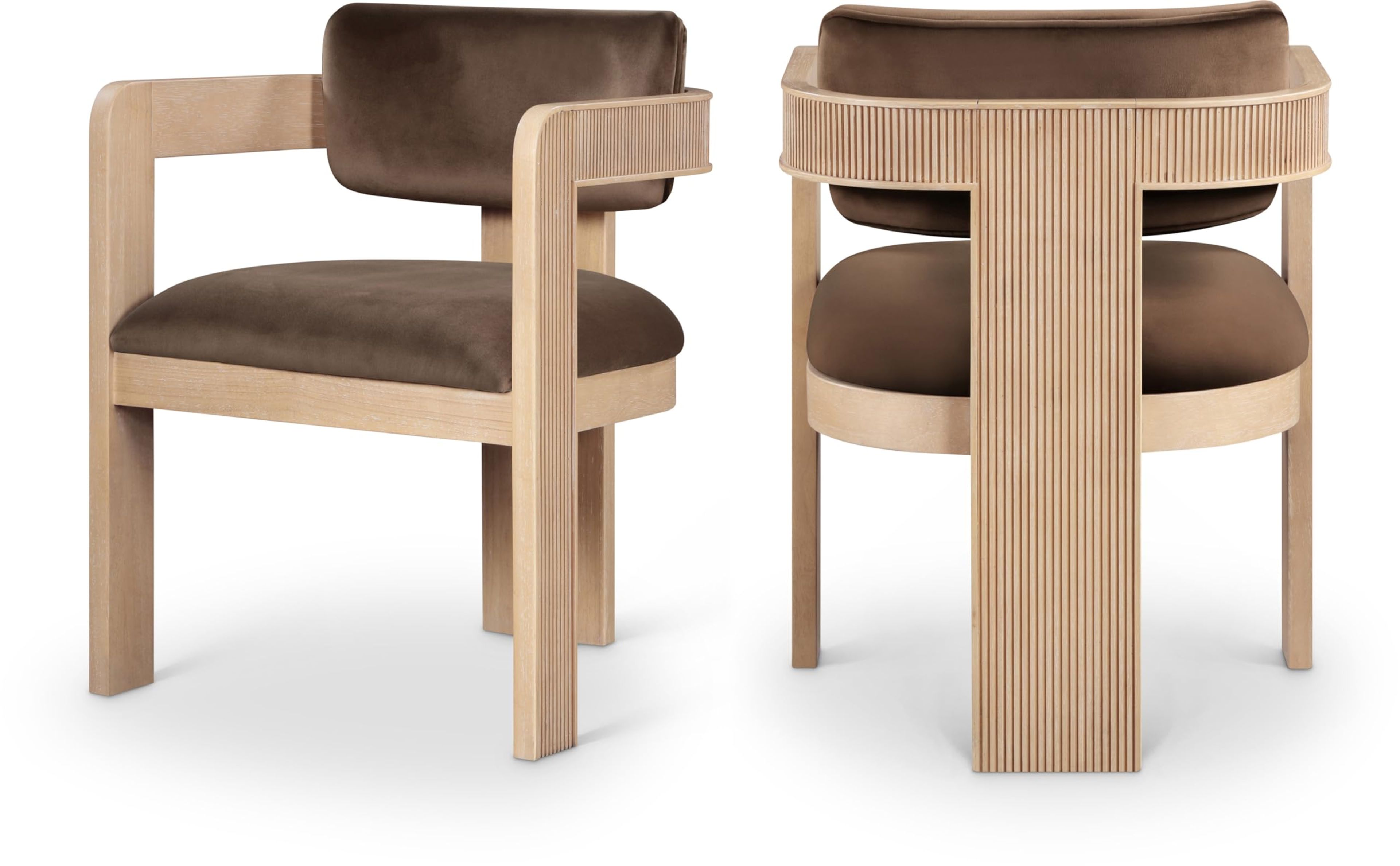 Meridian Sacha Art Deco Brown Velvet Dining Chairs Set of 2