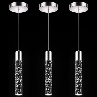 Pendant Lights Kitchen Island 3 Pack, 6500K Modern Kitchen Island Lights Ceiling Lighting Fixtures with Crystal Bubble, Integrated LED Cold White Hanging Light Dining Room Light Brushed Nickel 3 pack Nickel