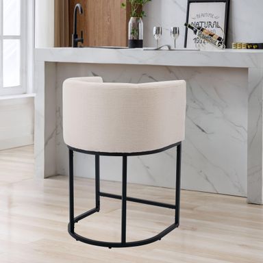 Wahson Modern Bar Stools Set of 1, 24" Linen Upholstered Counter Height Kitchen Island Stools Bar Chairs with Black Metal Frame, Cream Cream Linen & Black Legs - 1 Pack 24" H Counter Height