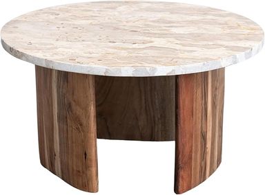 Amazon.com: Creative Co-Op Marble and Acacia Wood Coffee Table, Brown : Home & Kitchen